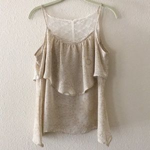Kirra (Pacsun) Tan and Cream Cami with Lace Detail